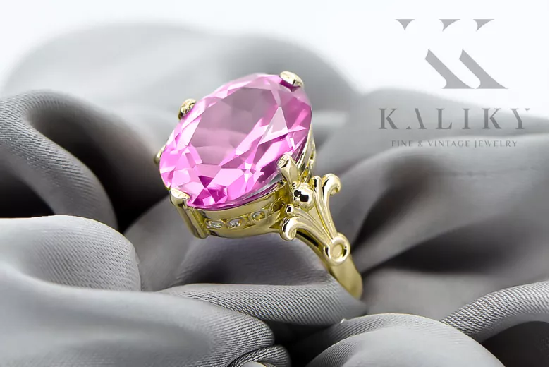 14k żółte złoto Ametyst Pierścionek Vintage unikatowe vrc369y